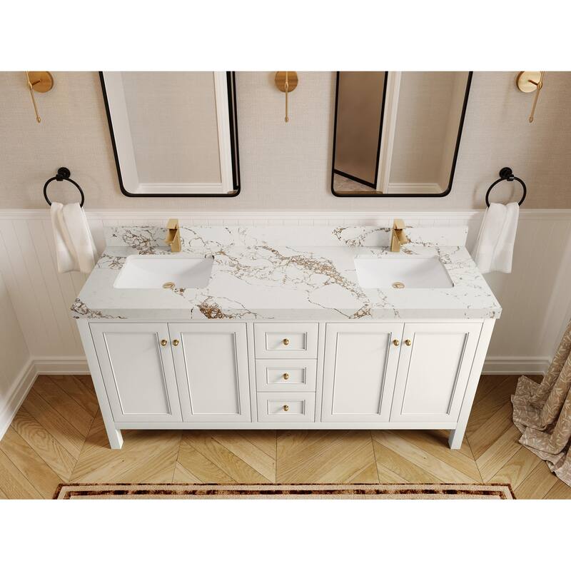 Willow Collections 72 in. W x 22 in. D Nashville Double Bowl Sink Bathroom Vanity with Countertop - 2"Viola Gold - Ivory
