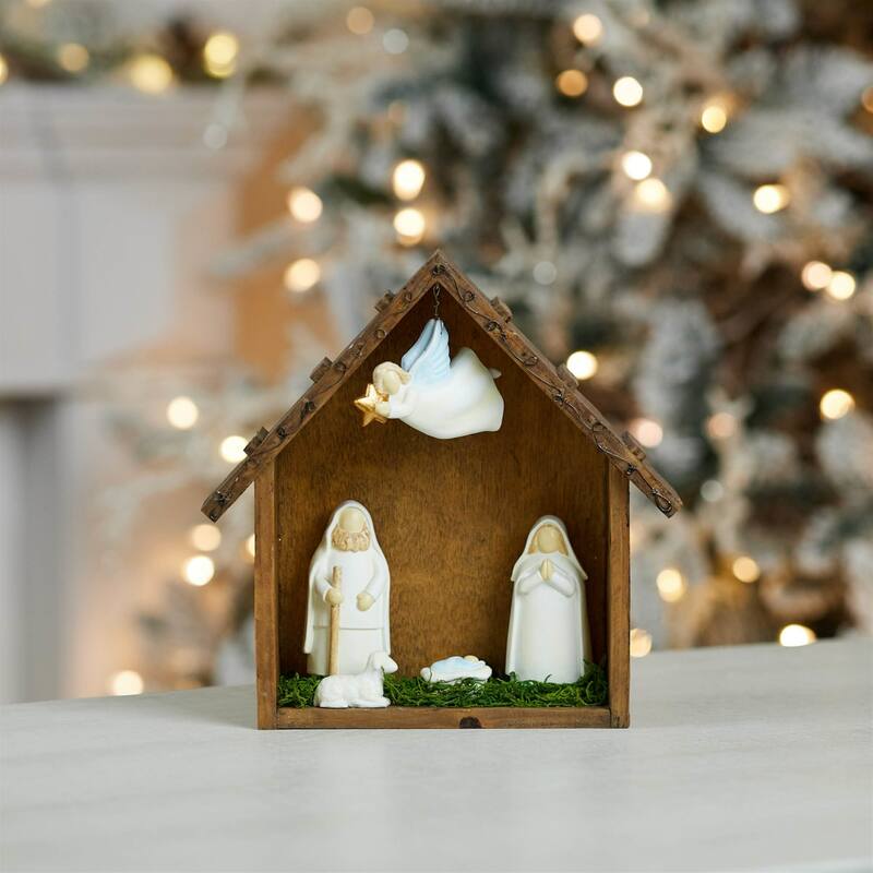 Nativity Scene with Angel Christmas Decoration - 10"