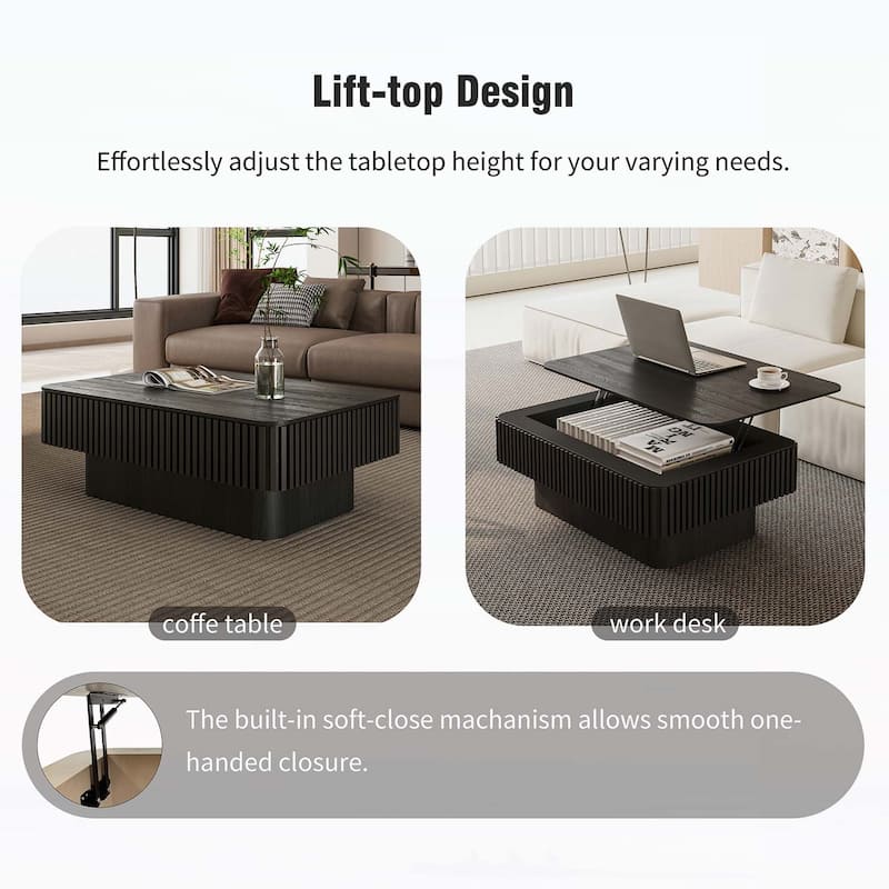 Modern Fluted Lift-top Coffee Table with Storage and Adjustable Height,for Living Spaces