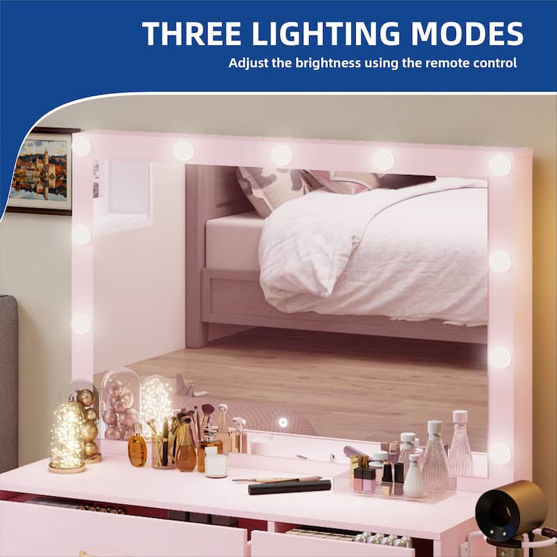 Vanity Desk Makeup Table Light Strip Mirror Dressing - 35.4"L x 15.7"W x 53.5"H