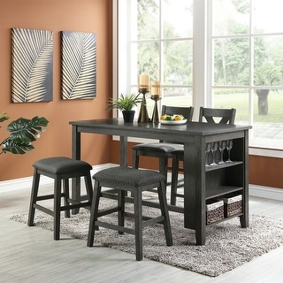 High Dining Table with Storage Shelves,2 High Chairs and 2 Stools - Bed ...