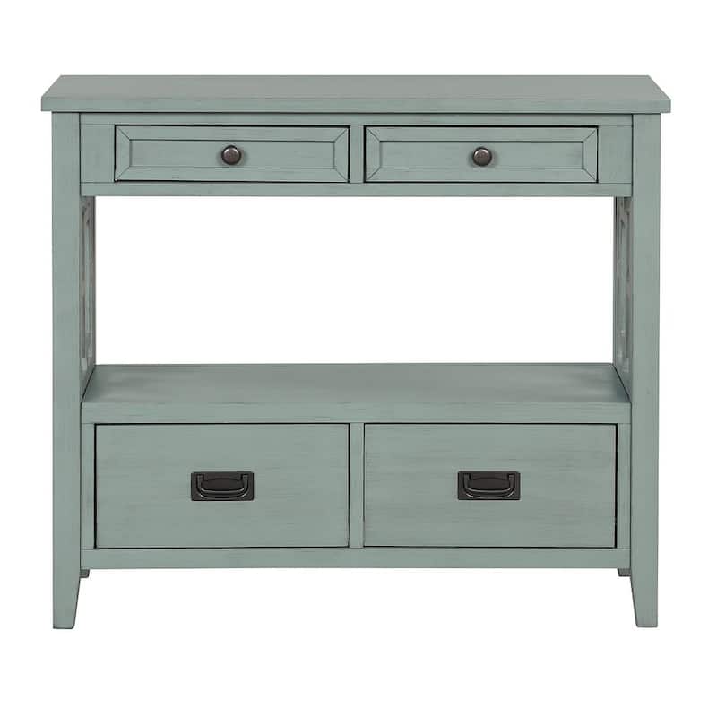 36" Pine Wood Console Table with Drawers and Shelves - Retro Blue