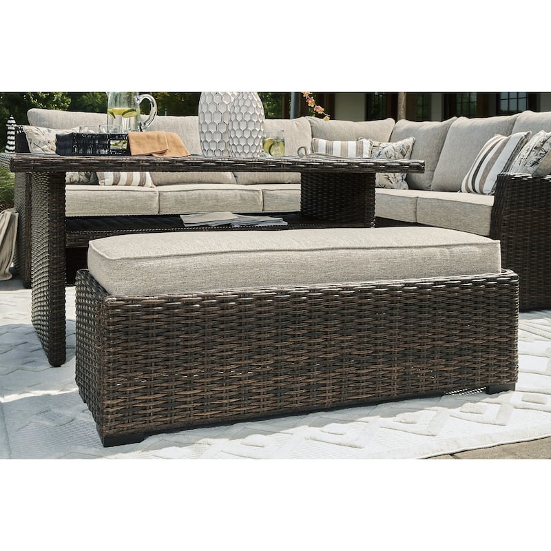 Signature Design by Ashley Brook Ranch Brown Outdoor Sofa Sectional/Bench with Cushion (Set of 3)