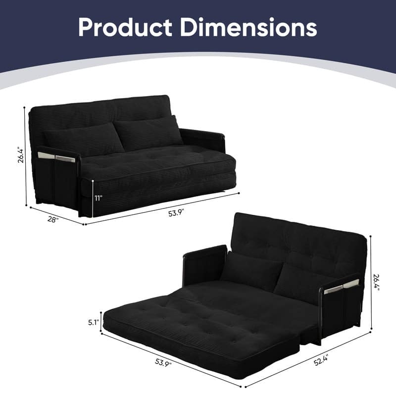 Mixoy Muti-Functional Folding Loveseat Floor Sofa Bed,Lazy Sofa with Pillows,6 Position Adjustable Backrest