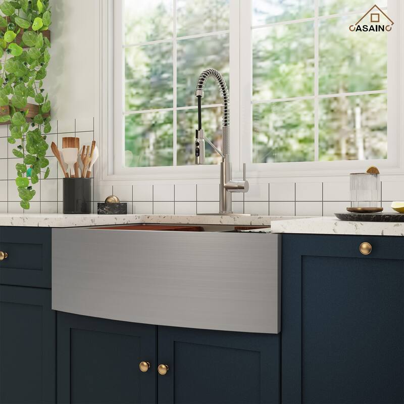 Farmhouse/Apron-Front Single Bowl 16 Gauge Stainless Steel Workstation Kitchen Sink with Accessories and Pull Down Faucet Sets