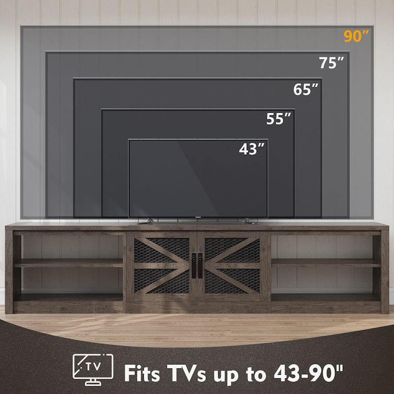 Gymojoy 78.7" Farmhouse TV Stand with LED Lights, Rustic Entertainment Center for 55-90" TV, Wood Media Console. - 78"W.