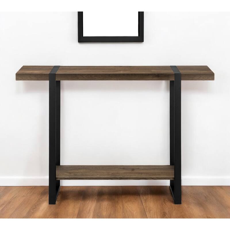 HomeRoots 47" Brown and Black Wood and Metal Distressed Sled Console Table With Shelf - 47.25' X '32' X '12 - Brown