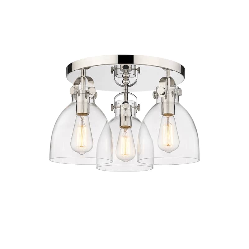 Innovations Lighting Newton Bell - 3 Light 7" Flush Mount - Clear/Polished Nickel