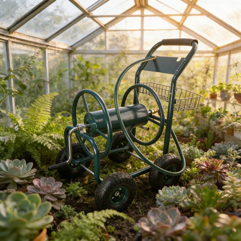 Anmytek Heavy Duty Four Wheel Garden Hose Reel Cart with Large Capacity Steel Reel, Powder Coated Rust Resistant Frame