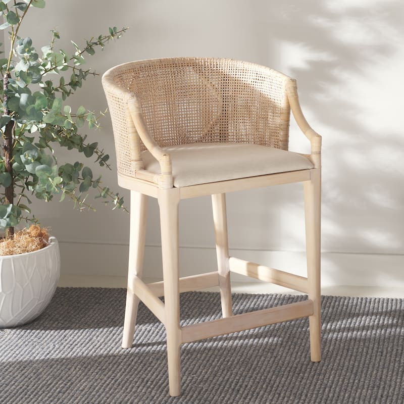 SAFAVIEH Home Brando Counter Stool - 22"W x 21"D x 35"H - Natural/White Washed