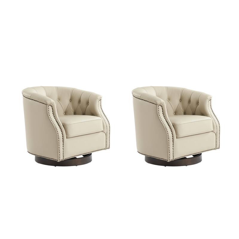 Max Traditional Chesterfield Rocker and Swivel Genuine Leather Chair with Nailhead Trims(Set of 2)