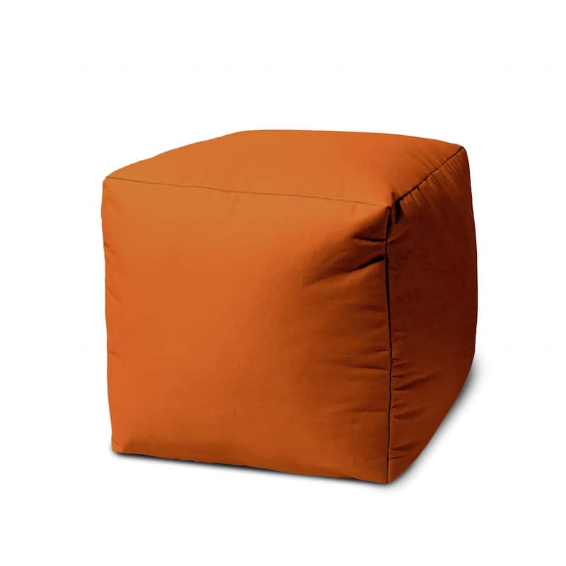 HomeRoots 17" Cool Orange Solid Color Indoor Outdoor Pouf Ottoman - 17' X '17' X '17