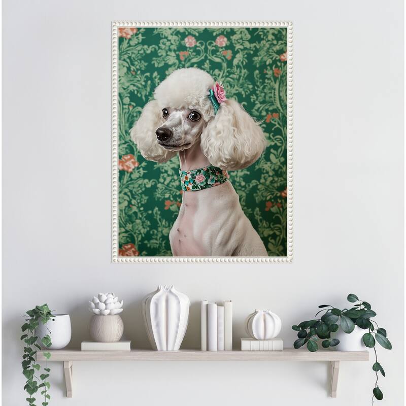 The Floral Adorned Poodle by Mowzu Framed Canvas Wall Art