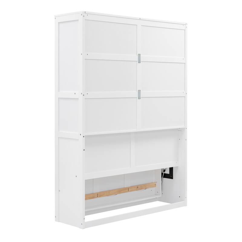 Space-Saving Full Size Wall Bed with Shelves and Mattress Holder, White