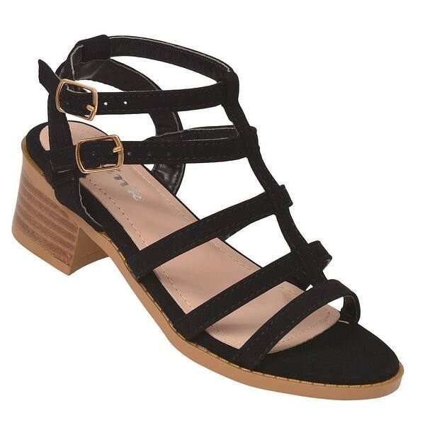 Shop Girls Black Caged Strap Low Block Heel Open Toe Trendy