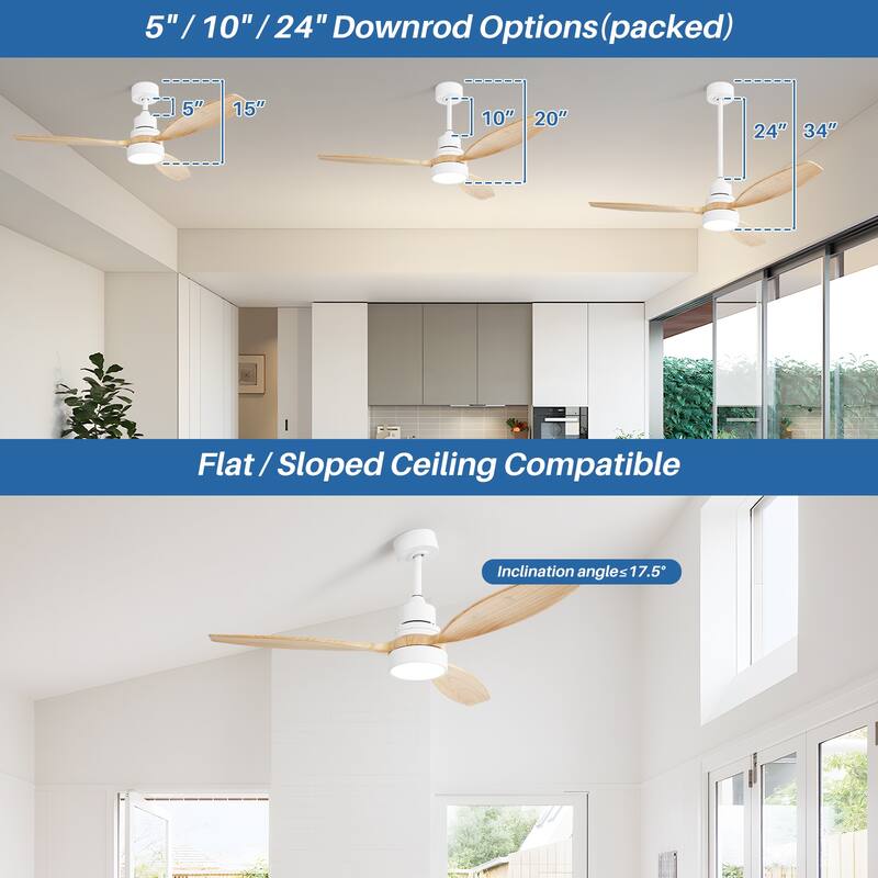 48" and 52" Integrated LED Ceiling Fan with Light and Remote, Reversible DC Motor