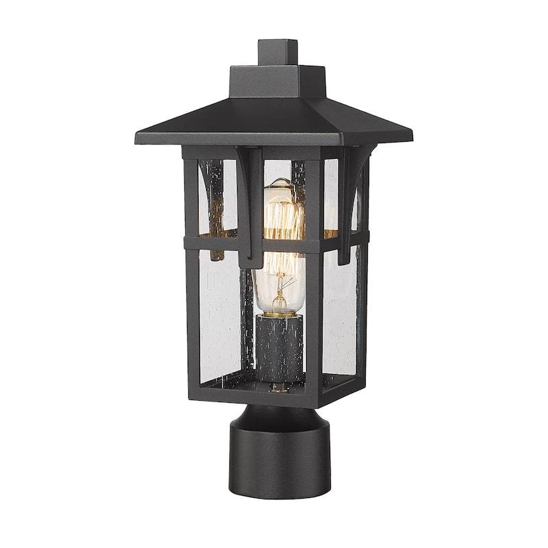 JAZAVA Outdoor Post Light, Outdoor Pole Lantern Pillar Light Fixture with Seeded Glass Shade, Matte Black Finish - 1 Pack