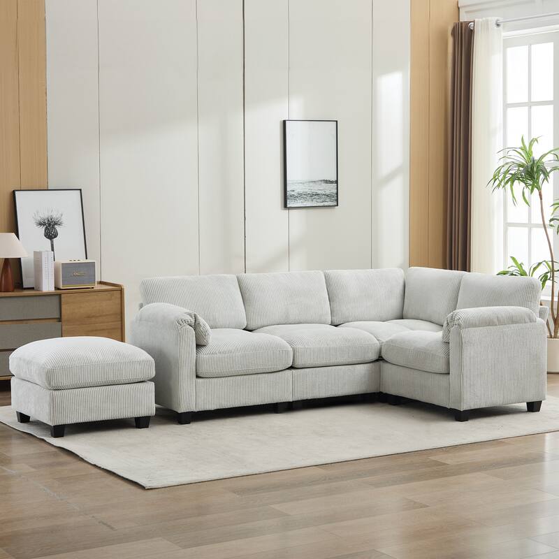 Multi-Seater Corduroy Sectional Sofa, Soft & Comfortable Corner Sofa