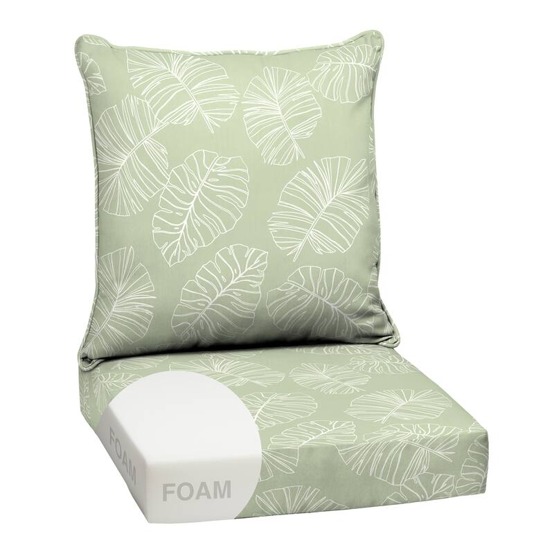 ARDEN Outdoor Foam Deep Seat Cushion Set, 24 in x 24 in - Coastal Green Leaf