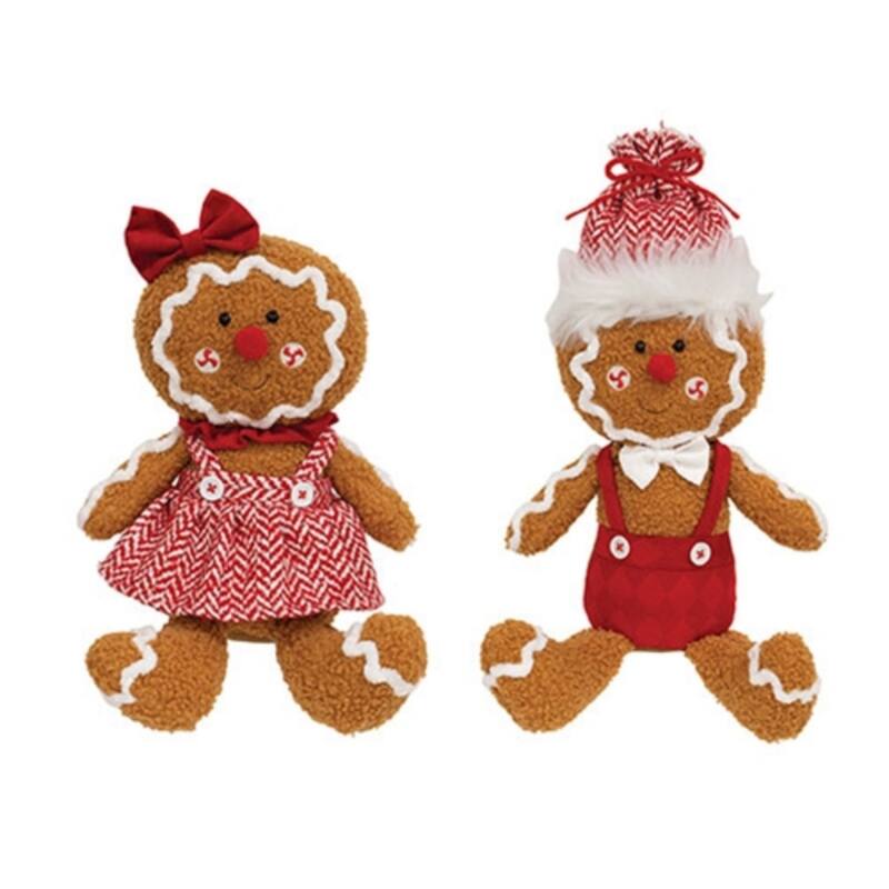 Mr. & Mrs. Gingerbread Plush Holiday Decorations 2 Asstd - 18” x 8.5” - Multi