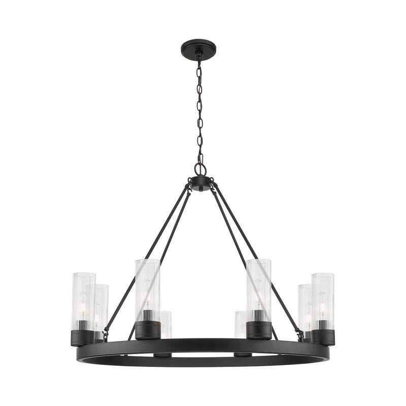 Innovations Lighting Downtown Urban - Boreas - 6 Light 36" Chandelier with 8" Shades - Striped Clear/Matte Black