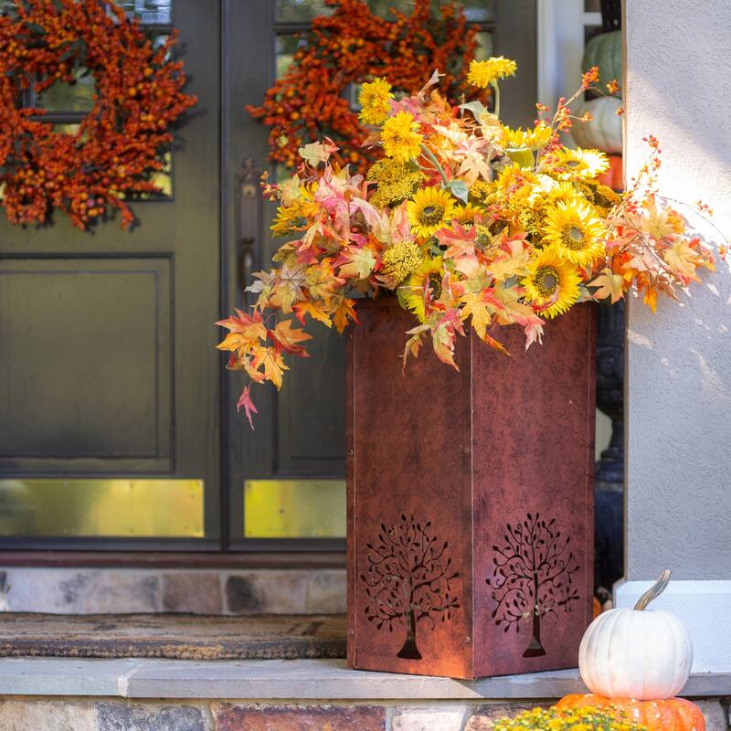 Tree of Life Rust Finished Outdoor Metal Planter with Laser Cut Artwork