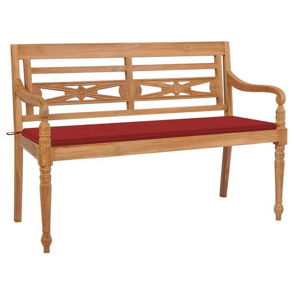 slide 2 of 10, vidaXL Batavia Bench with Red Cushion 59.1" Solid Teak Wood