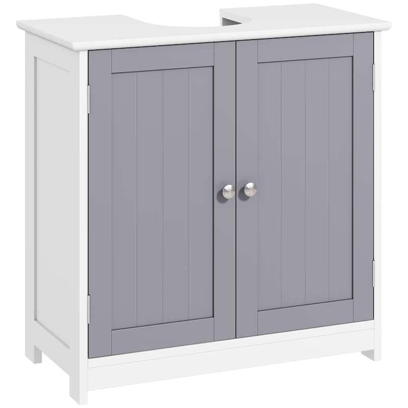 kleankin Vanity Base Cabinet, Under-Sink Bathroom Cabinet Storage with U-Shape Cut-Out, White and Grey