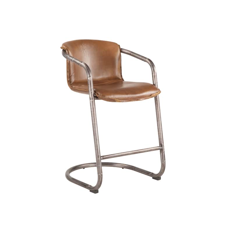 World Interiors Set of 2 Distressed Leather Counter-Height Chairs