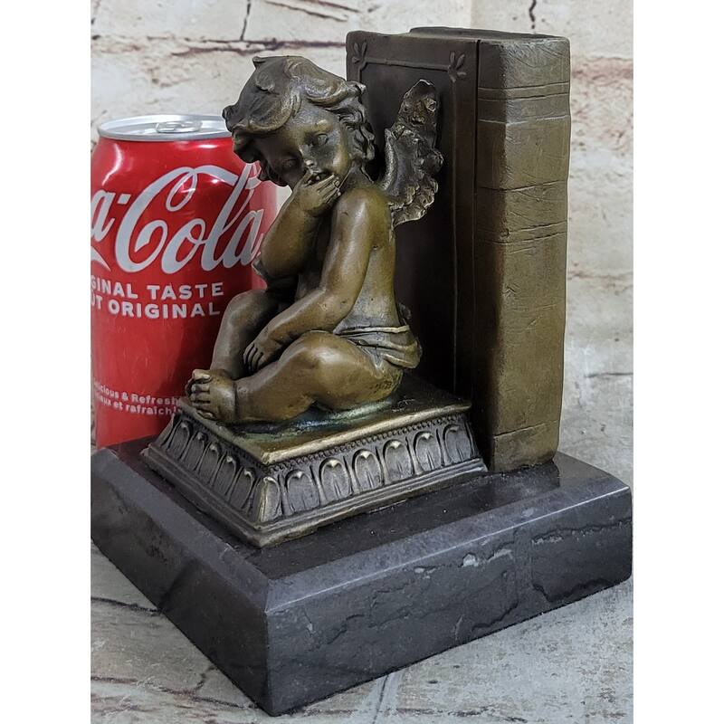 Signed Moreau French Artist Baby Angel Bookend Book End Bronze Sculpture