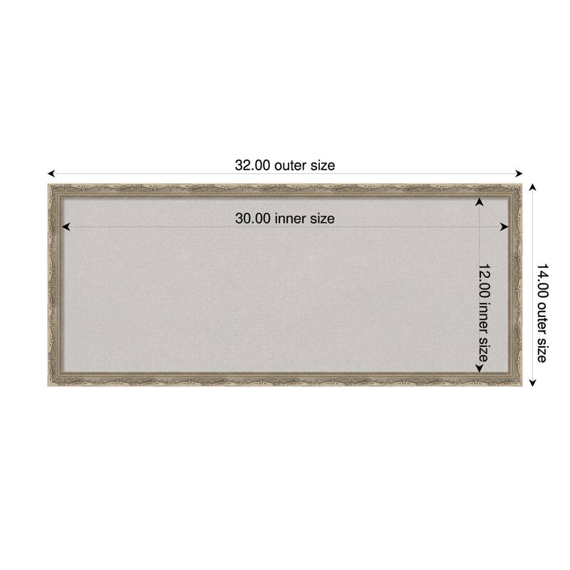 Mila Dark Silver Wood Framed Cork Board - Bulletin Board, Organization Board, Pin Board - Grey - 32 x 14 in