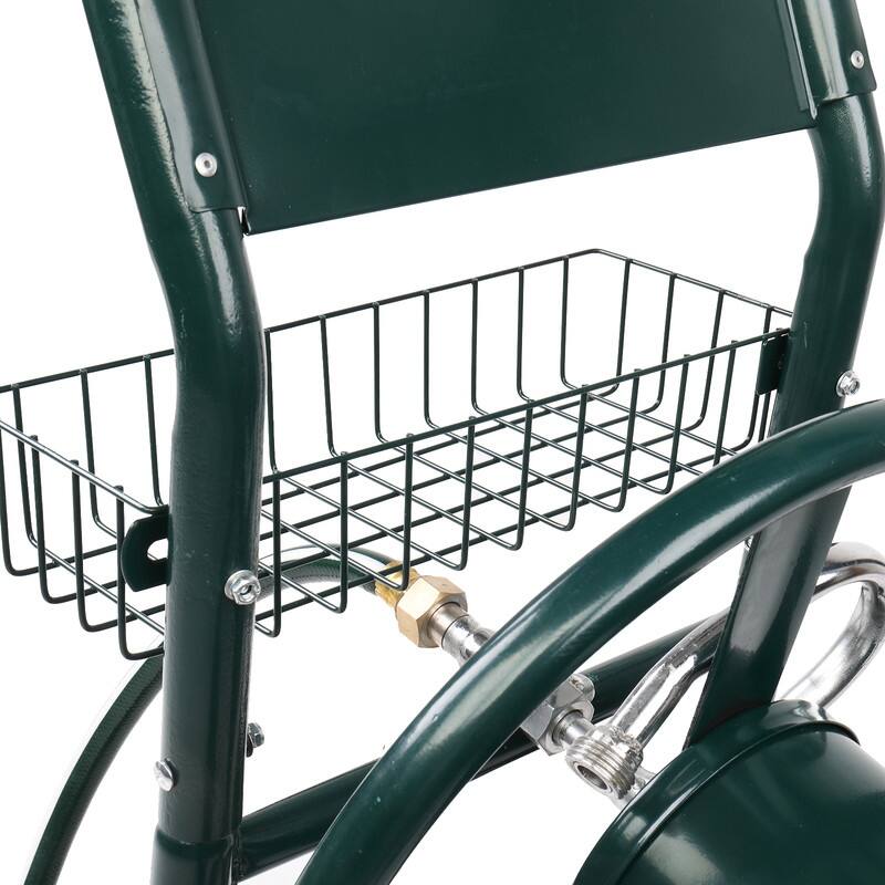 Iron Four-Wheel Hose Holder Cart Dark Green