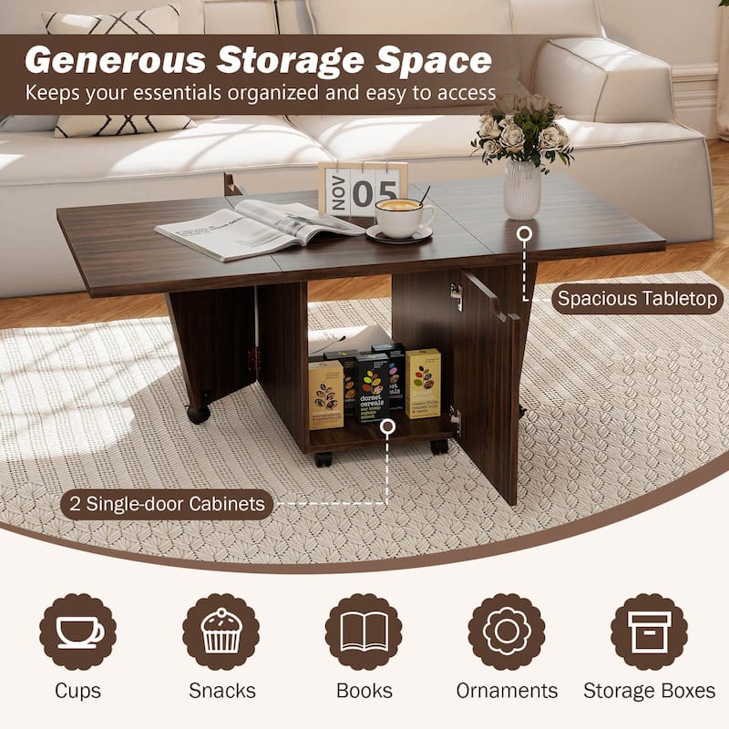 Costway Foldable Coffee Table 48" Extendable Center Table with Storage - See Details