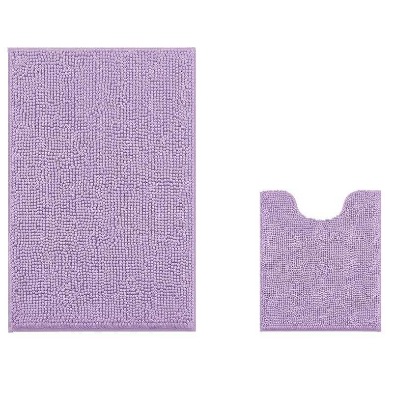 2 Piece Set Lavender Soft Cozy Plush Chenille Bath Mat Bathroom Rug