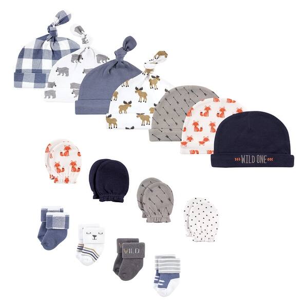 slide 1 of 1, Hudson Baby Infant Boy 15Pc Cap and Socks Set, Woodland Foxes, 0-6 Months - Woodland Foxes 0-6 Months - Woodland Foxes