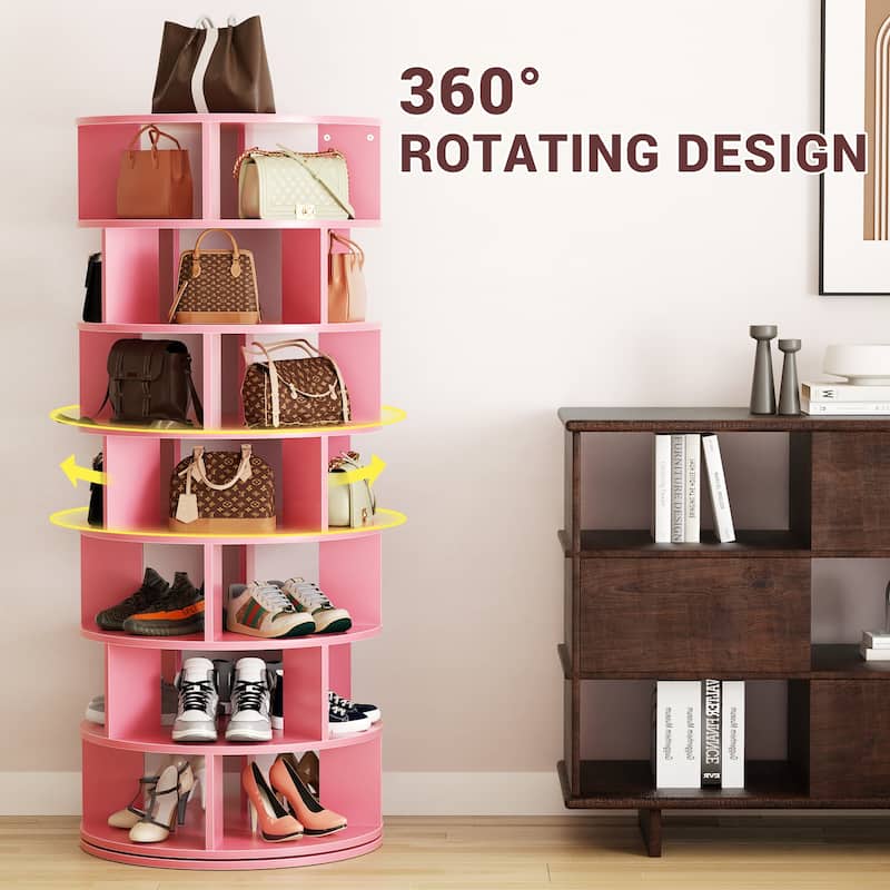 Cimly 7-tier Rotating Shoe Rack Tower, 32-pair Spinning Display Round Shoe Organizer for Closet - Pink-7T
