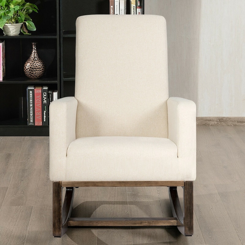 Retro Modern Fabric Upholstered Rocking Chair with Wooden Frame Comfortable Seat for Living Room - 26.5" x 32.5" x 40.5"