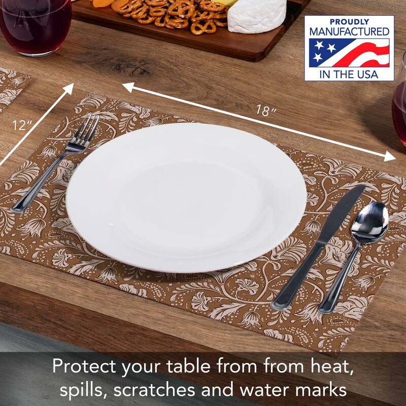 Mocha Farida Pattern 4-Pack Poly-Cotton Blend Placemats Manufactured in The USA Machine Washable Dryer Safe