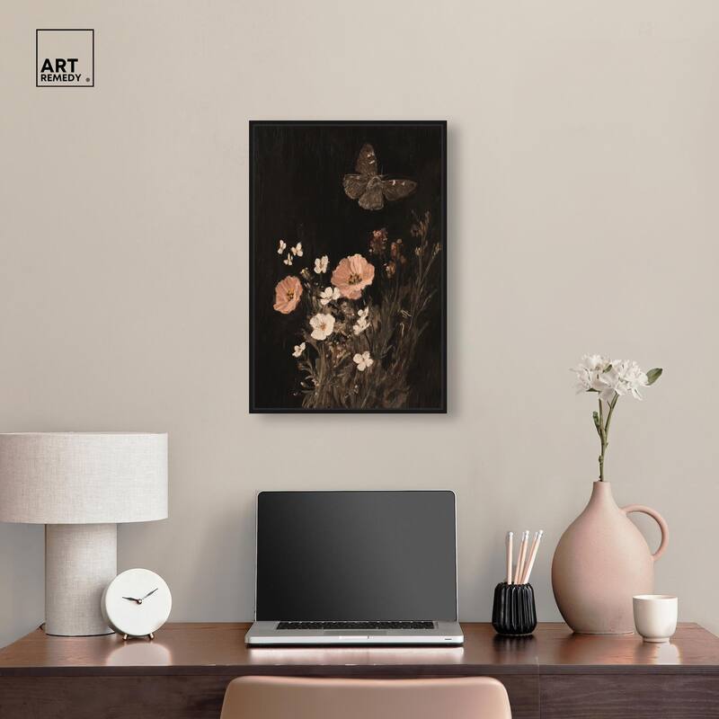 Poppy and Moth I Canvas by Art Remedy