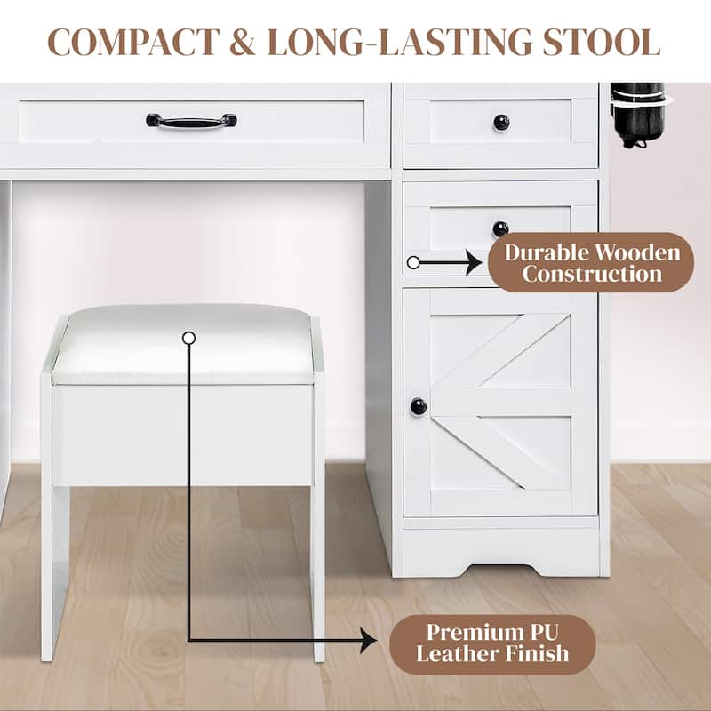 White Vanity Desk with Adjustable Sliding Mirror & Built-in Lights
