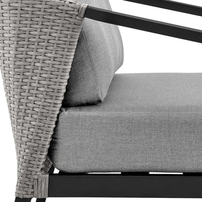 Palma Dark Gray Wicker and Black Aluminum 76" Outdoor Sofa with Cushions