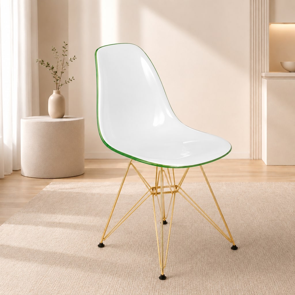 Cresco Modern Clear Acrylic Plastic Accent Chair - Gold Eiffel Base Ergonomic Dining Room Chair for Office - 32" Height