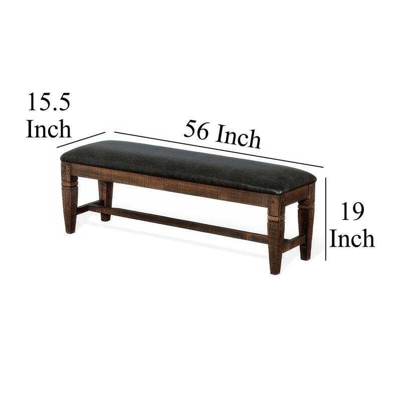 Flint Bench, Dark Gray Faux Leather, Dark Brown Mahogany, 56 Inch