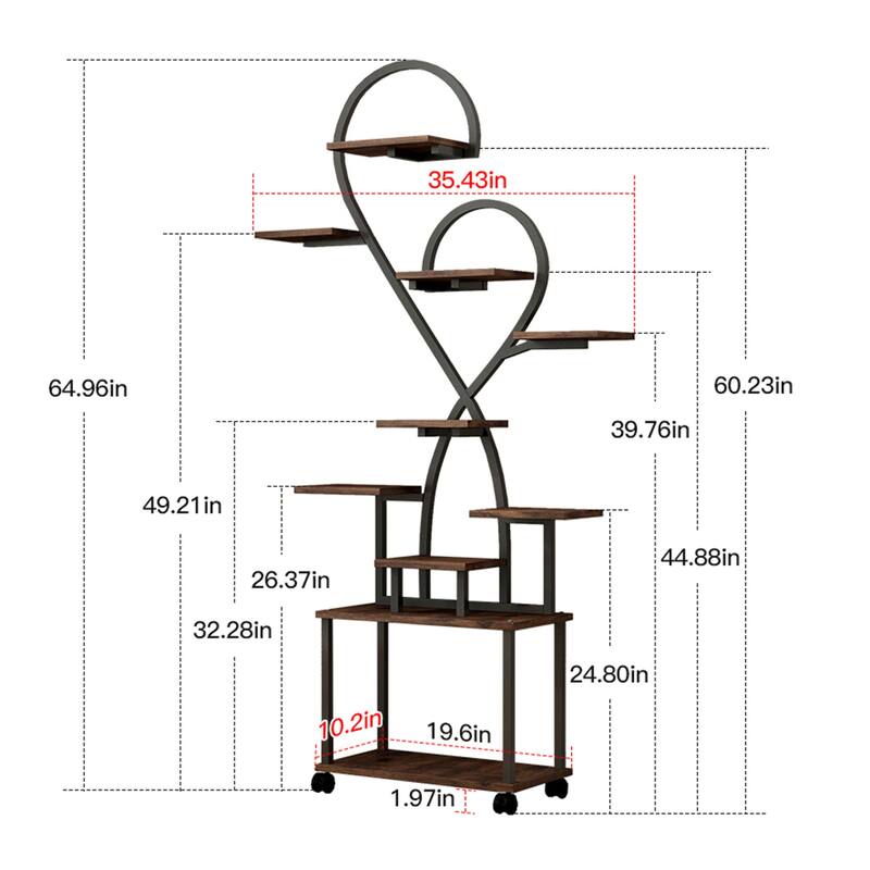 Heart Shape Tiered Metal Plant Stand with Grow Lights for Home