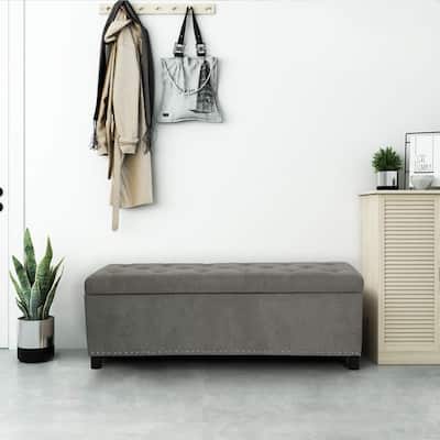 Adeco 46" Tufted Lift-top Storage Ottoman Bench