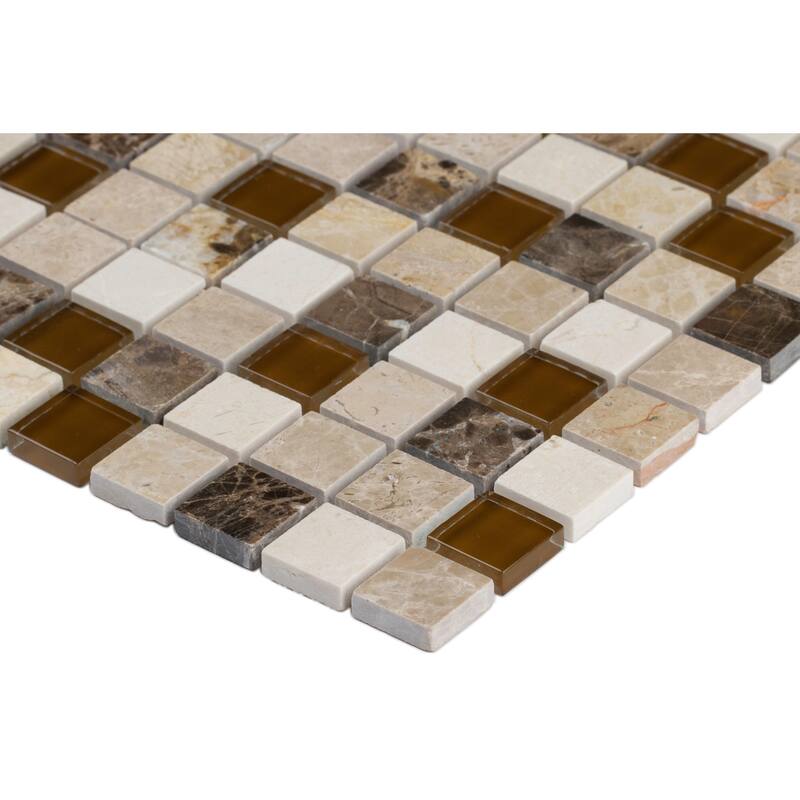 Ackland AKM-SG-1X1SQ-CA 12" x 12" Glass and Stone Square Mosaic Tile - - Castano Oro