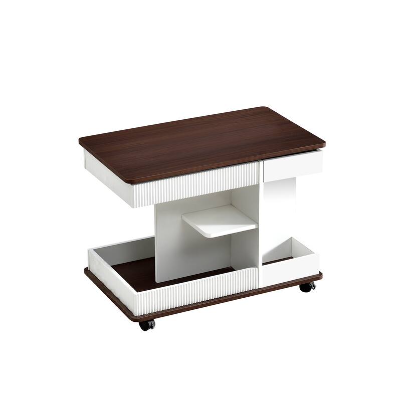 Adjustable End Table with Wheels, Multifunctional Sofa Side Table with Lift-Top, 360°Rotating Top and Storage Space