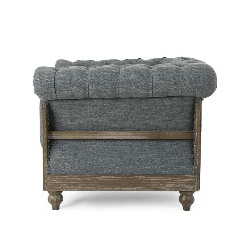 Fabric Chesterfield Club Chair, Tufted Rolled Arm Single Sofa, Mid-Century Modern Upholstered Accent Chair with Wood Frame