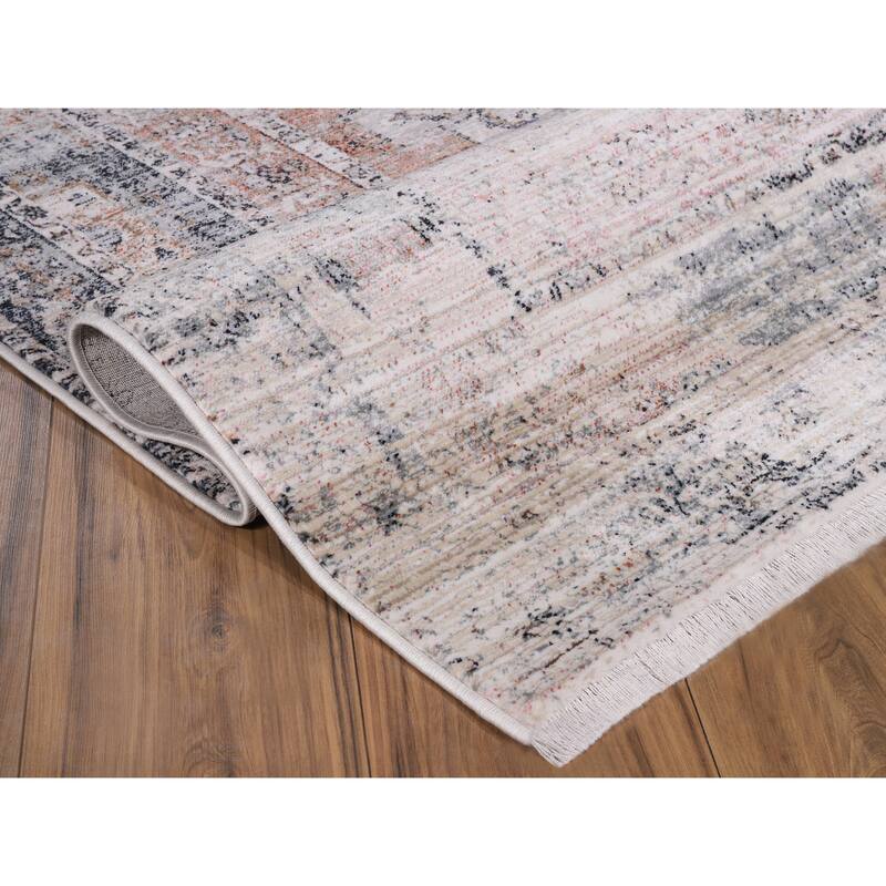 Anna Collection Traditional Beige/Red/Grey Area Rug