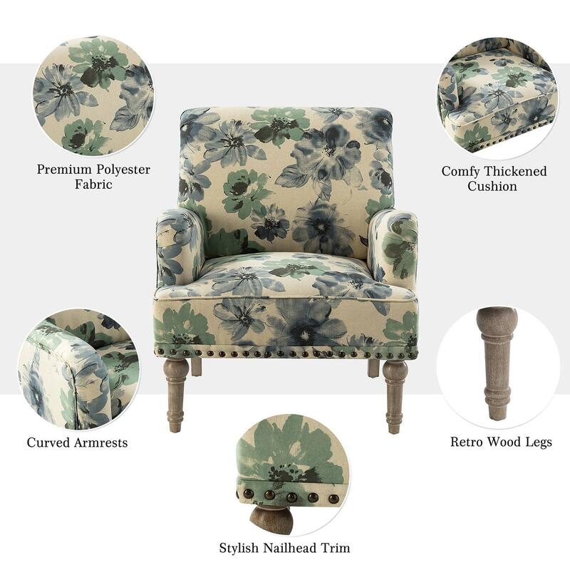 Pavia Traditional Floral Fabric Design Upholstered Accent Armchair with Nailhead Trim Set of 2 by HULALA HOME